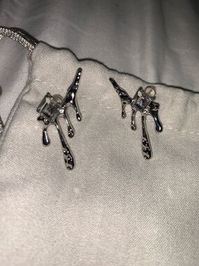 NEW Earrings Drip Drop Drippy Molten Metal CZ UNIQUE Jewelry J16